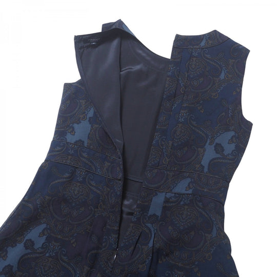 BURBERRY one piece FM034-607-32 silk Navy Women 40 Used Authentic