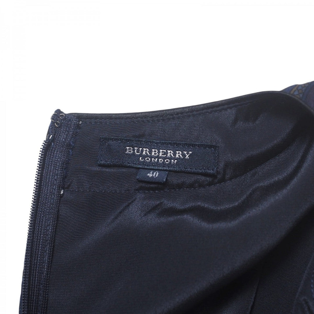 BURBERRY one piece FM034-607-32 silk Navy Women 40 Used Authentic