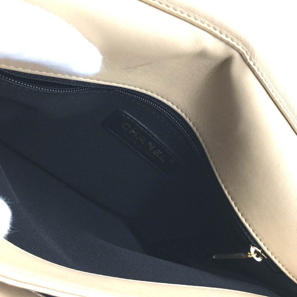 CHANEL Shoulder Bag suede Beige x Gold Metal CHANEL logo Matrasse Women Used Authentic