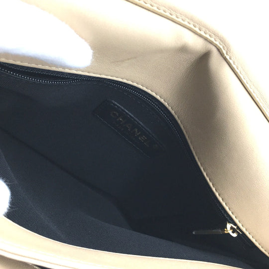 CHANEL Shoulder Bag suede Beige x Gold Metal CHANEL logo Matrasse Women Used Authentic