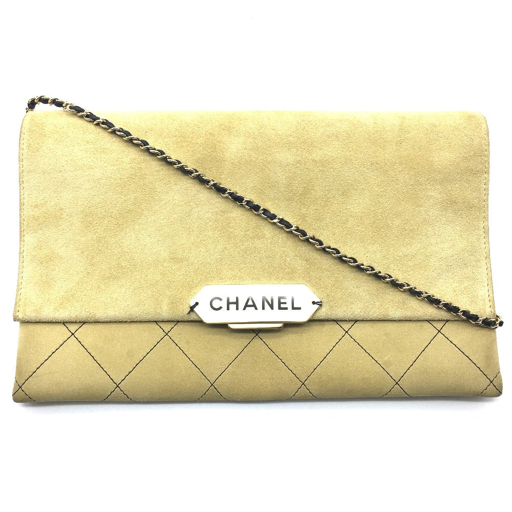 CHANEL Shoulder Bag suede Beige x Gold Metal CHANEL logo Matrasse Women Used Authentic