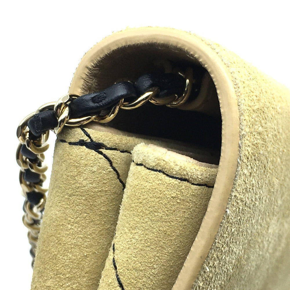 CHANEL Shoulder Bag suede Beige x Gold Metal CHANEL logo Matrasse Women Used Authentic