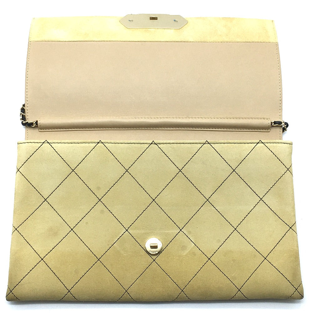 CHANEL Shoulder Bag suede Beige x Gold Metal CHANEL logo Matrasse Women Used Authentic