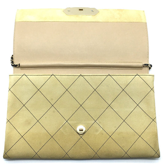 CHANEL Shoulder Bag suede Beige x Gold Metal CHANEL logo Matrasse Women Used Authentic