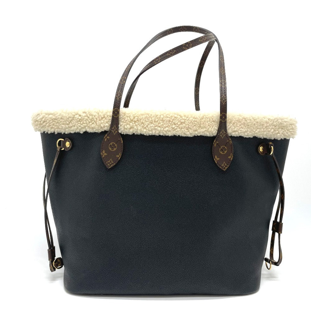 LOUIS VUITTON Tote Bag M56960 Calf leather black Shearling Monogram Flower LV Initials Neverfull MM Women Used Authentic