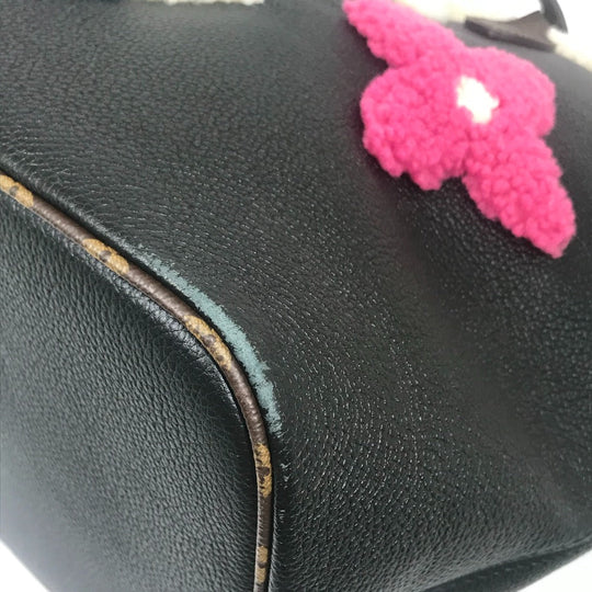 LOUIS VUITTON Tote Bag M56960 Calf leather black Shearling Monogram Flower LV Initials Neverfull MM Women Used Authentic