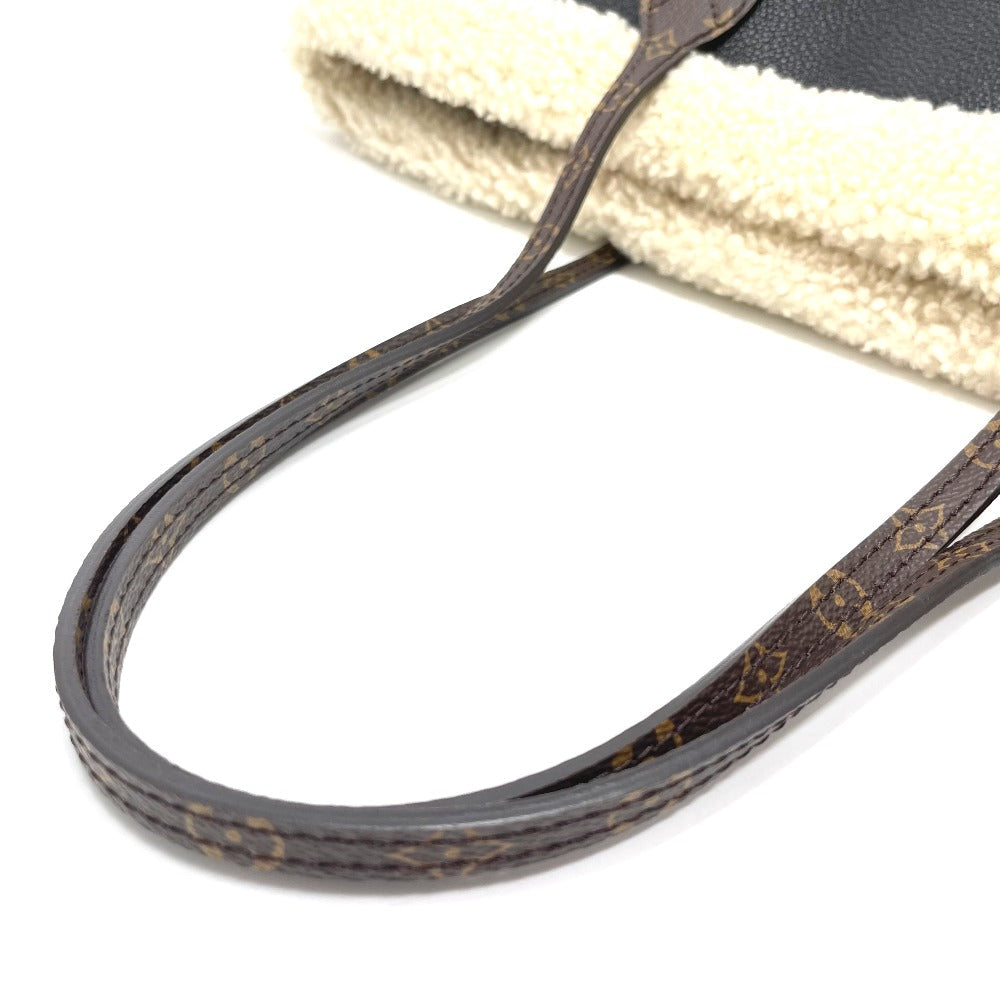 LOUIS VUITTON Tote Bag M56960 Calf leather black Shearling Monogram Flower LV Initials Neverfull MM Women Used Authentic