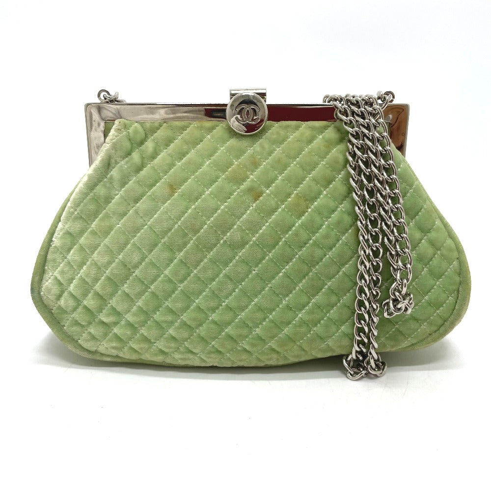 CHANEL Shoulder Bag Velor Green x Silver Metal COCO Mark Matrasse Women Used Authentic