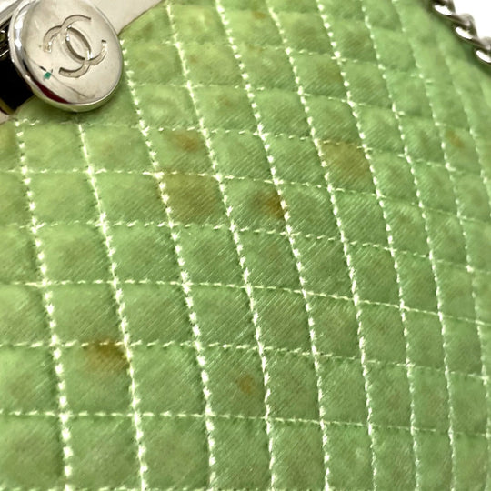 CHANEL Shoulder Bag Velor Green x Silver Metal COCO Mark Matrasse Women Used Authentic