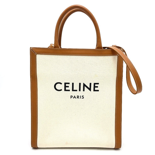 CELINE Shoulder Bag 192082BNZ.02NT Leather / canvas Natural x tongue Bar Tikal Hippo Small Women Used Authentic