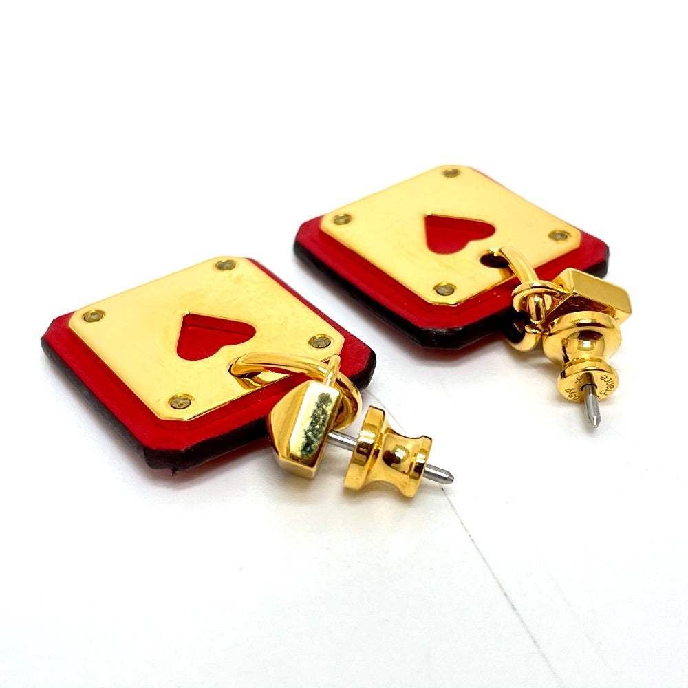 HERMES Pierce Gold Plated / Leather Red heart Asdukour PM Women Used Authentic