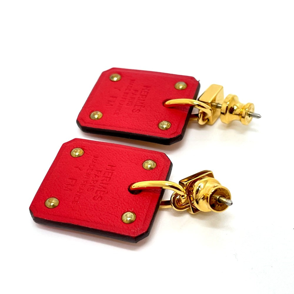 HERMES Pierce Gold Plated / Leather Red heart Asdukour PM Women Used Authentic