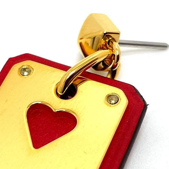 HERMES Pierce Gold Plated / Leather Red heart Asdukour PM Women Used Authentic