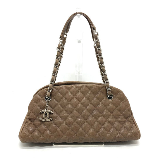 CHANEL Shoulder Bag Caviar skin Brown CC COCO Mark Mademoiselle Bowling Women Used Authentic