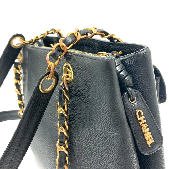 CHANEL Shoulder Bag Caviar skin black CC COCO Mark Matrasse Women Used Authentic