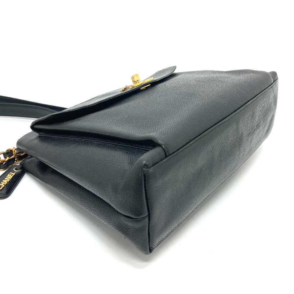 CHANEL Shoulder Bag Caviar skin black CC COCO Mark Matrasse Women Used Authentic