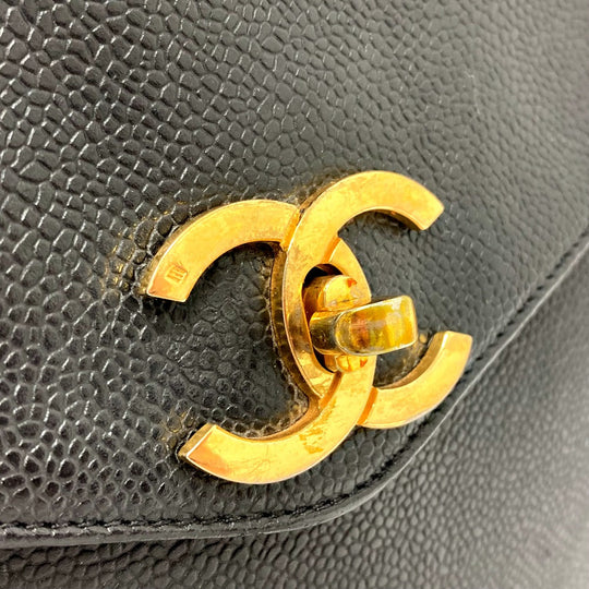 CHANEL Shoulder Bag Caviar skin black CC COCO Mark Matrasse Women Used Authentic