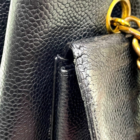 CHANEL Shoulder Bag Caviar skin black CC COCO Mark Matrasse Women Used Authentic