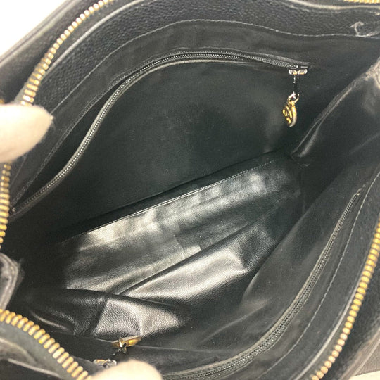 CHANEL Shoulder Bag Caviar skin black CC COCO Mark Matrasse Women Used Authentic