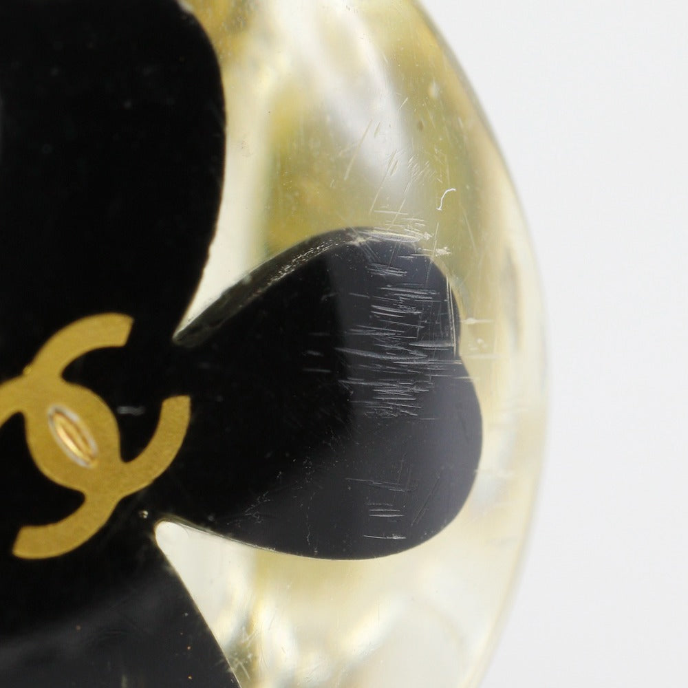 CHANEL Ring plastic Clear/Black COCO Mark Clover Women Used Authentic