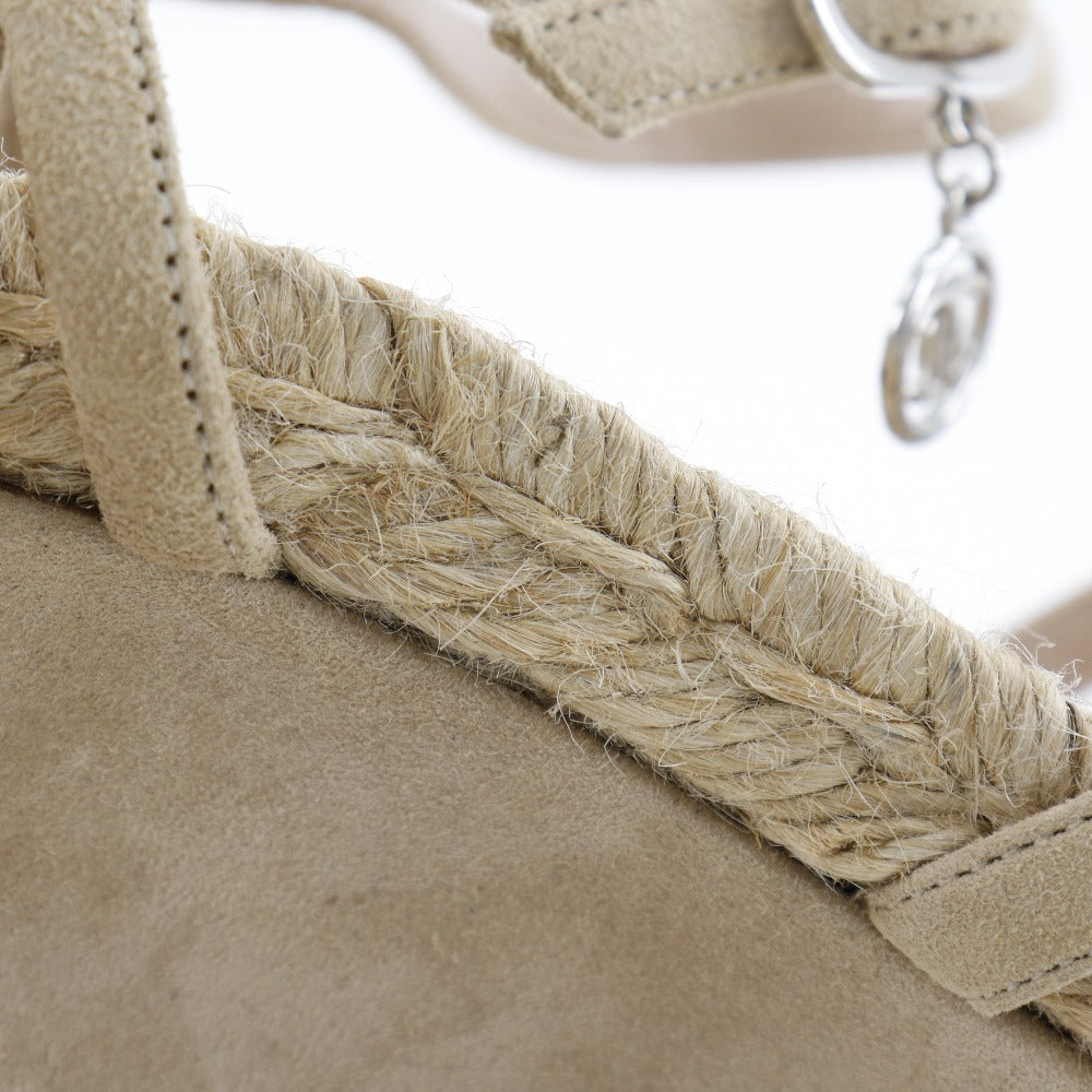 CHANEL Sandals Suede, Patent Leather beige Wedge sole COCO Mark charm Women 34 Used Authentic