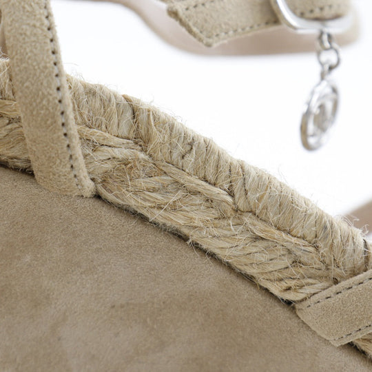 CHANEL Sandals Suede, Patent Leather beige Wedge sole COCO Mark charm Women 34 Used Authentic