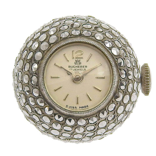 BUCHERER Watches Stainless Steel, Rhinestone Silver Pendant watch Women Used Authentic
