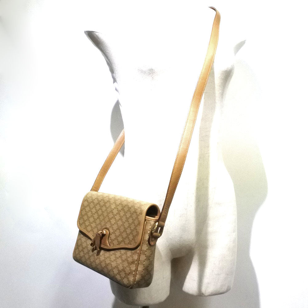 CELINE Shoulder Bag PVC beige Macadam Pattern Old Celine Women Used Authentic