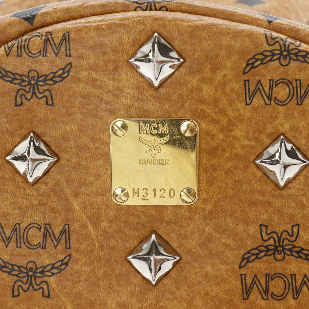 MCM Backpack MMK2AVE20 PVC Brown Studs Small Logogram Women Used Authentic
