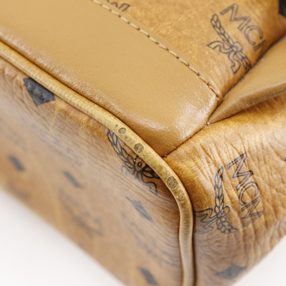 MCM Backpack MMK2AVE20 PVC Brown Studs Small Logogram Women Used Authentic