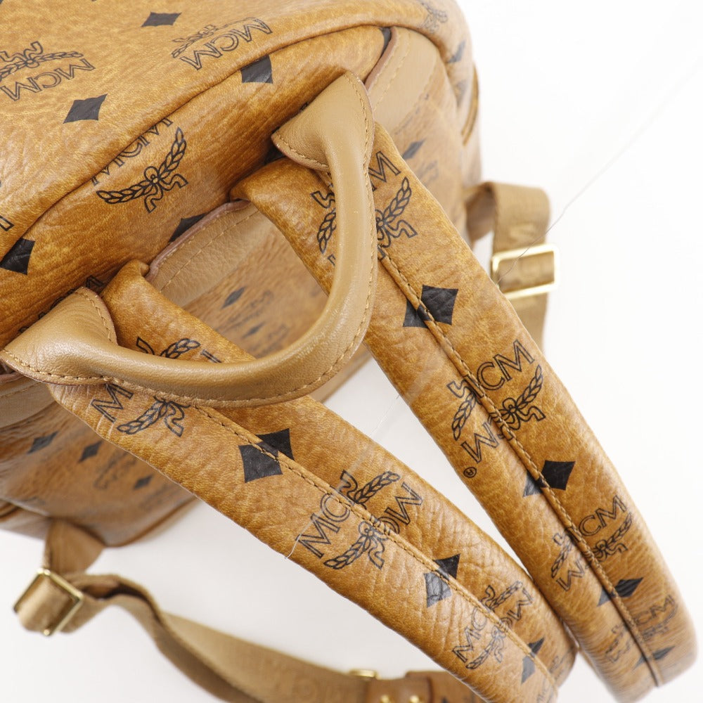 MCM Backpack MMK2AVE20 PVC Brown Studs Small Logogram Women Used Authentic