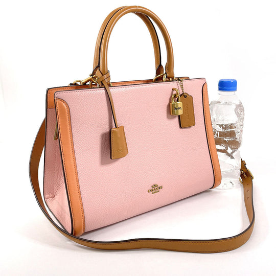 COACH Handbag 693 leather pink 2WAY Zoe Carryall Women Used Authentic