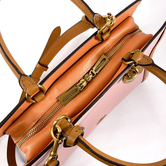 COACH Handbag 693 leather pink 2WAY Zoe Carryall Women Used Authentic