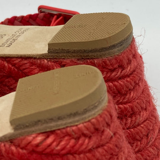 HERMES Sandals leather Red shoes wedge sole Mule 36