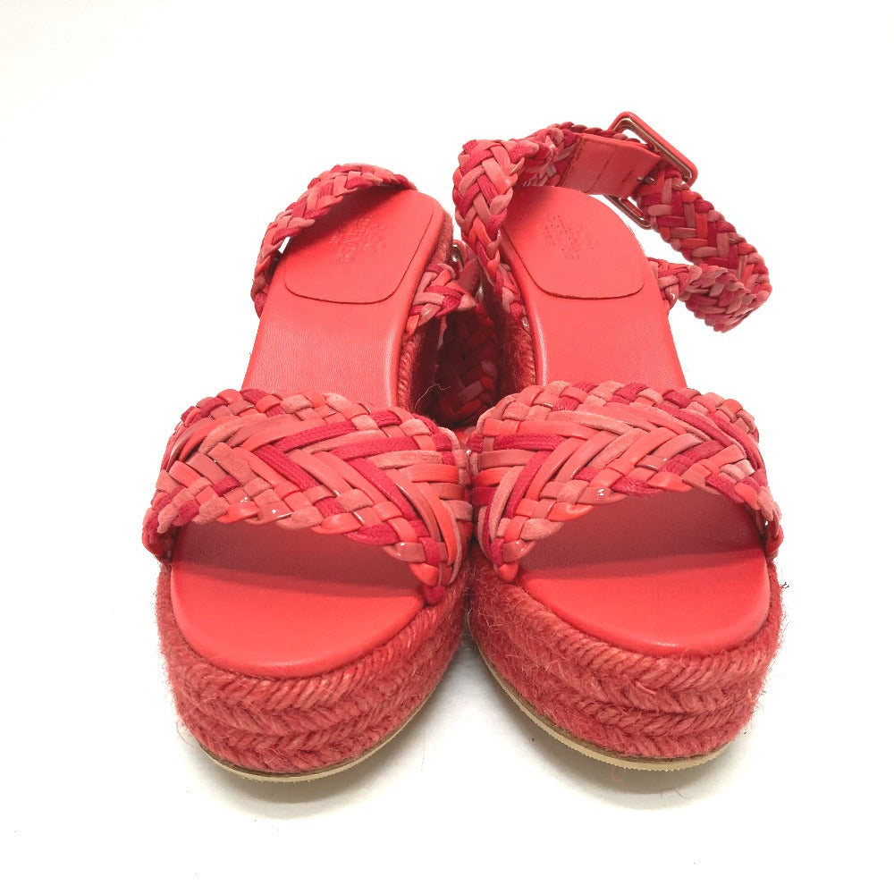 HERMES Sandals leather Red shoes wedge sole Mule 36