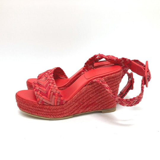 HERMES Sandals leather Red shoes wedge sole Mule 36