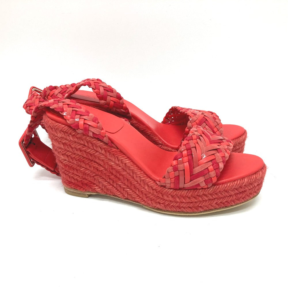 HERMES Sandals leather Red shoes wedge sole Mule 36