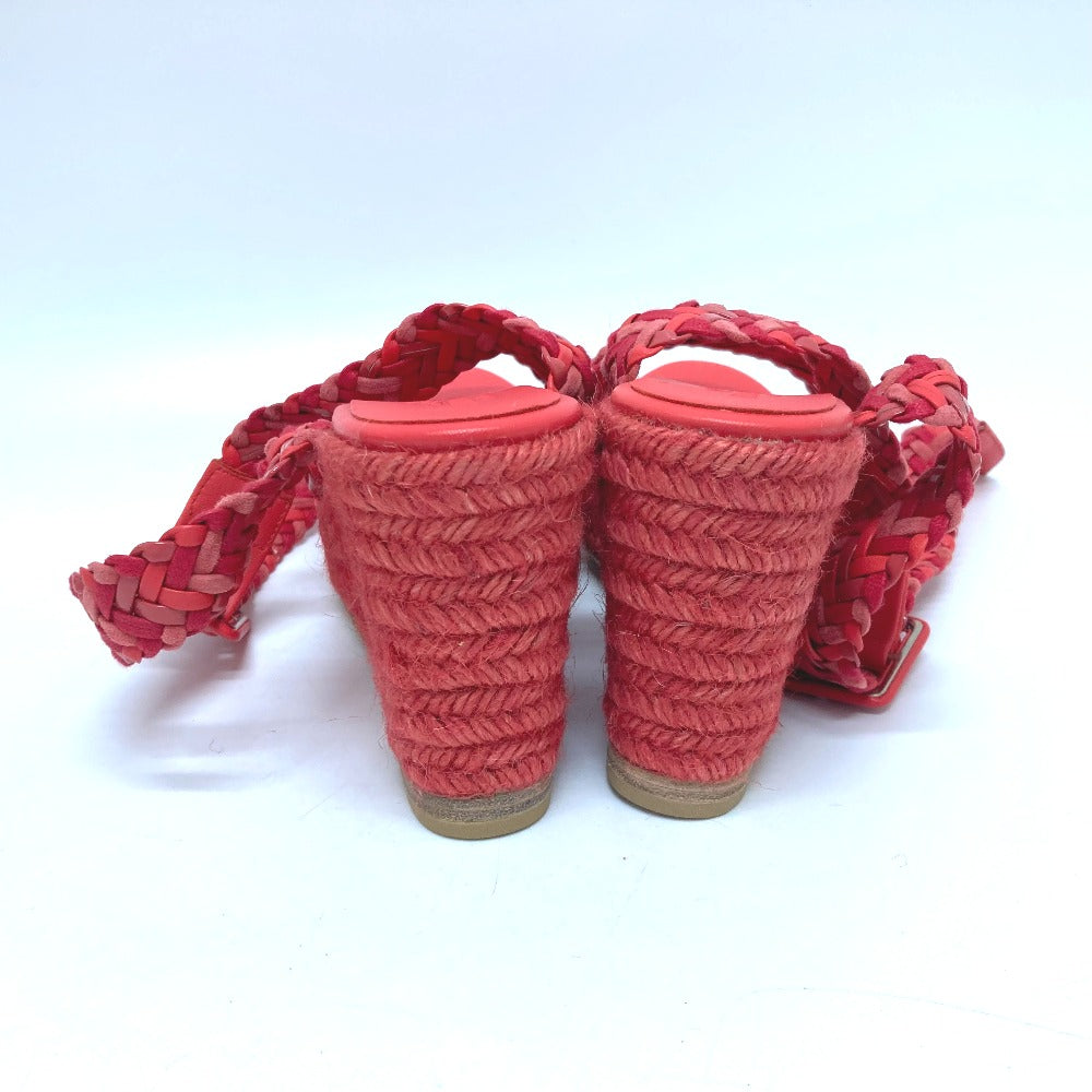 HERMES Sandals leather Red shoes wedge sole Mule 36
