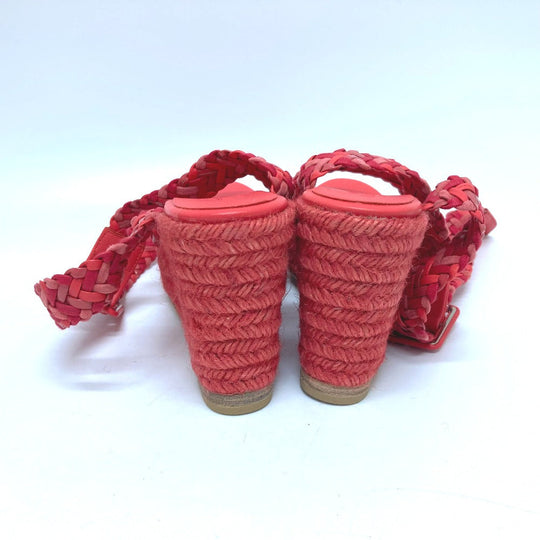 HERMES Sandals leather Red shoes wedge sole Mule 36