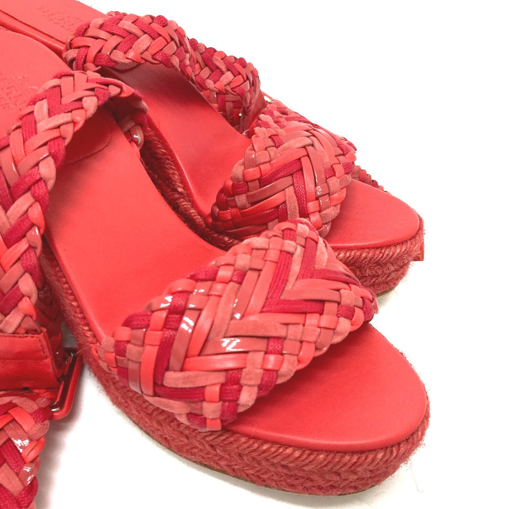 HERMES Sandals leather Red shoes wedge sole Mule 36