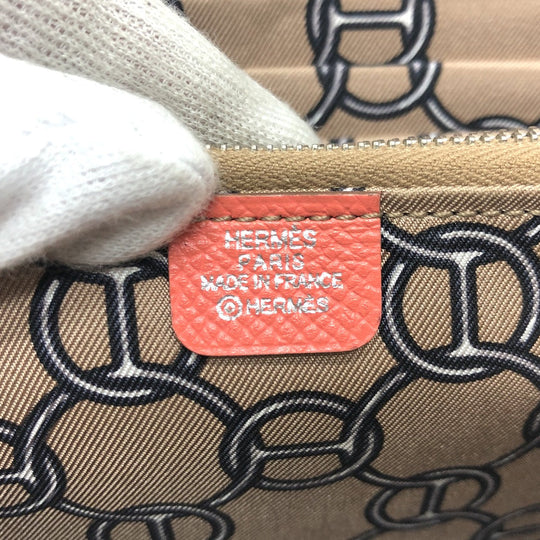 HERMES Long Wallet Purse Epsom Pink type Azap silk in Women Used Authentic