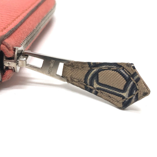 HERMES Long Wallet Purse Epsom Pink type Azap silk in Women Used Authentic
