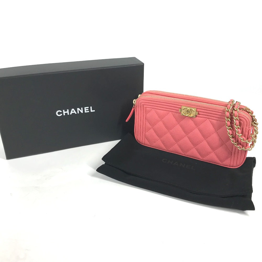 CHANEL Shoulder Bag A84069 Caviar skin Pink x Gold Metal CCCOCO Mark Boy Chanel COCO Mark Women Used Authentic