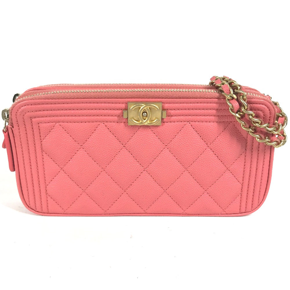 CHANEL Shoulder Bag A84069 Caviar skin Pink x Gold Metal CCCOCO Mark Boy Chanel COCO Mark Women Used Authentic