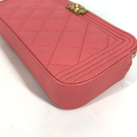 CHANEL Shoulder Bag A84069 Caviar skin Pink x Gold Metal CCCOCO Mark Boy Chanel COCO Mark Women Used Authentic