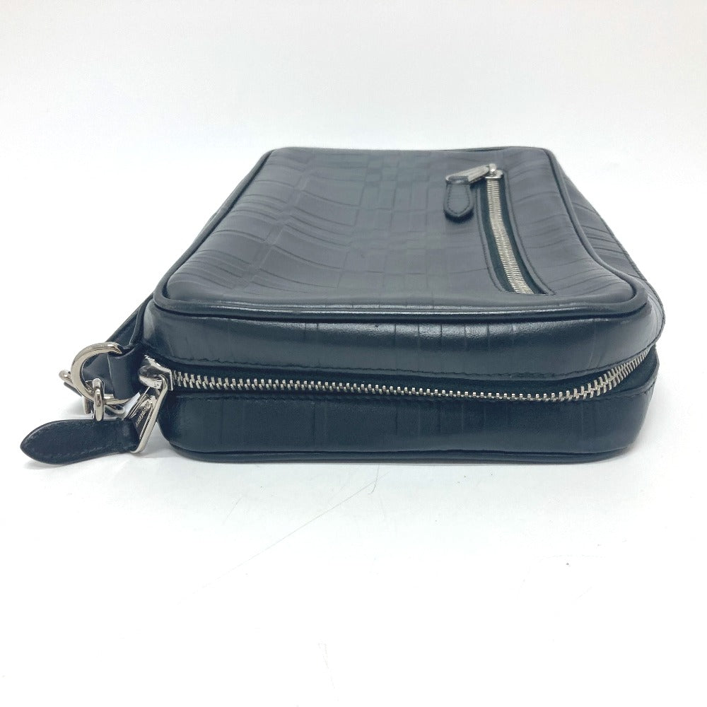 BURBERRY business bag leather black Check Pattern mens Used Authentic