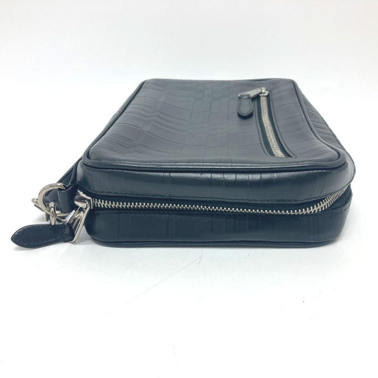 BURBERRY business bag leather black Check Pattern mens Used Authentic