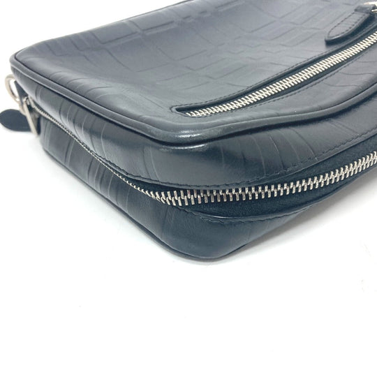 BURBERRY business bag leather black Check Pattern mens Used Authentic