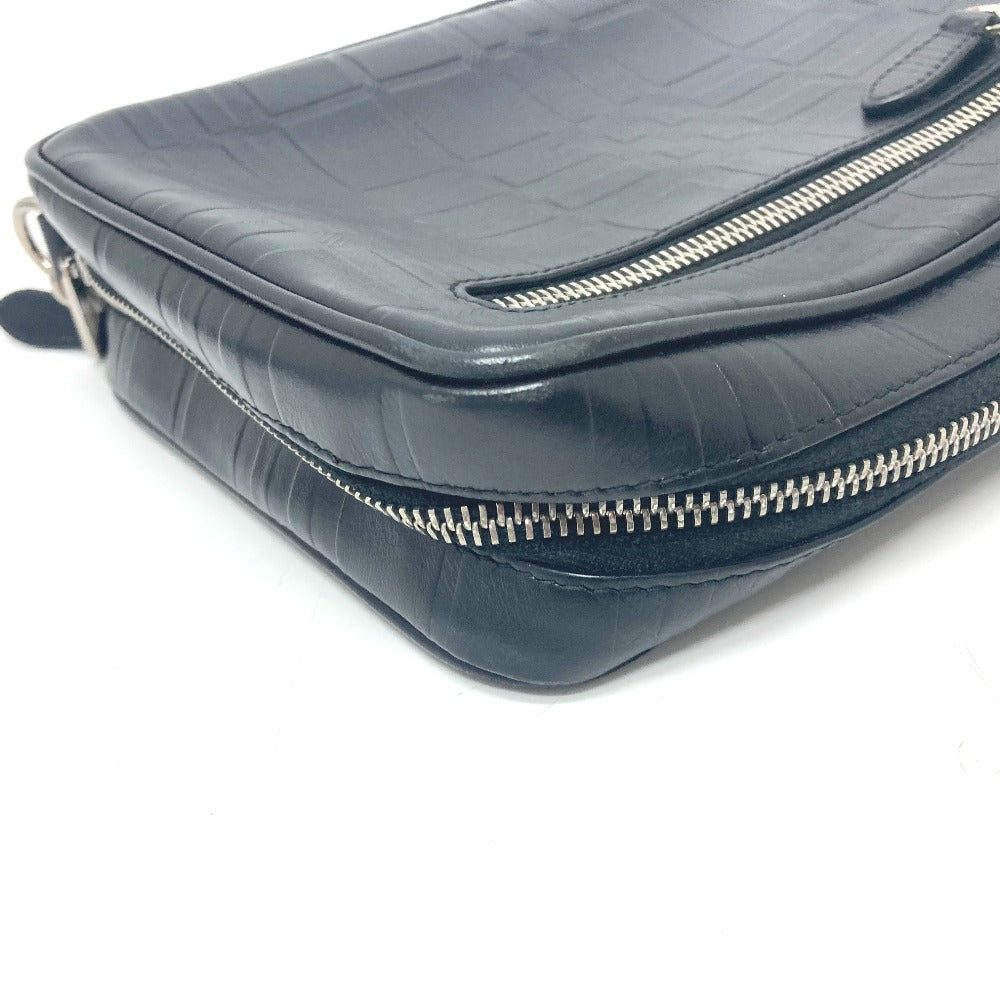 BURBERRY business bag leather black Check Pattern mens Used Authentic