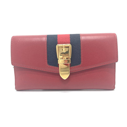 GUCCI Long Wallet Purse 476084 leather Red Sylvie Continental Women Used Authentic